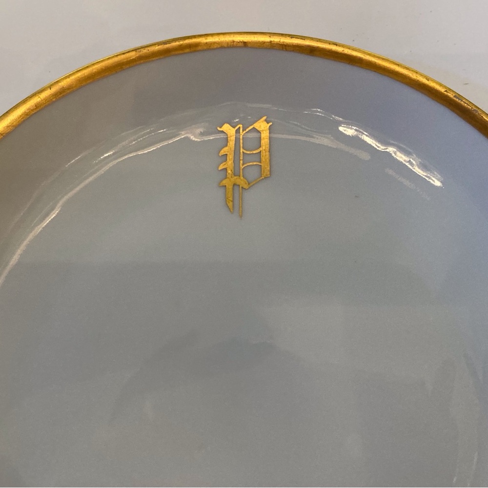 Antique art deco round porcelain serving/dressing table platter gloss white/gold - Picture 9 of 13